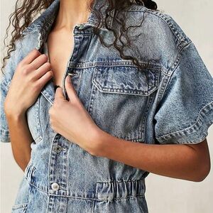 We The Free Blue Denim Jumpsuit